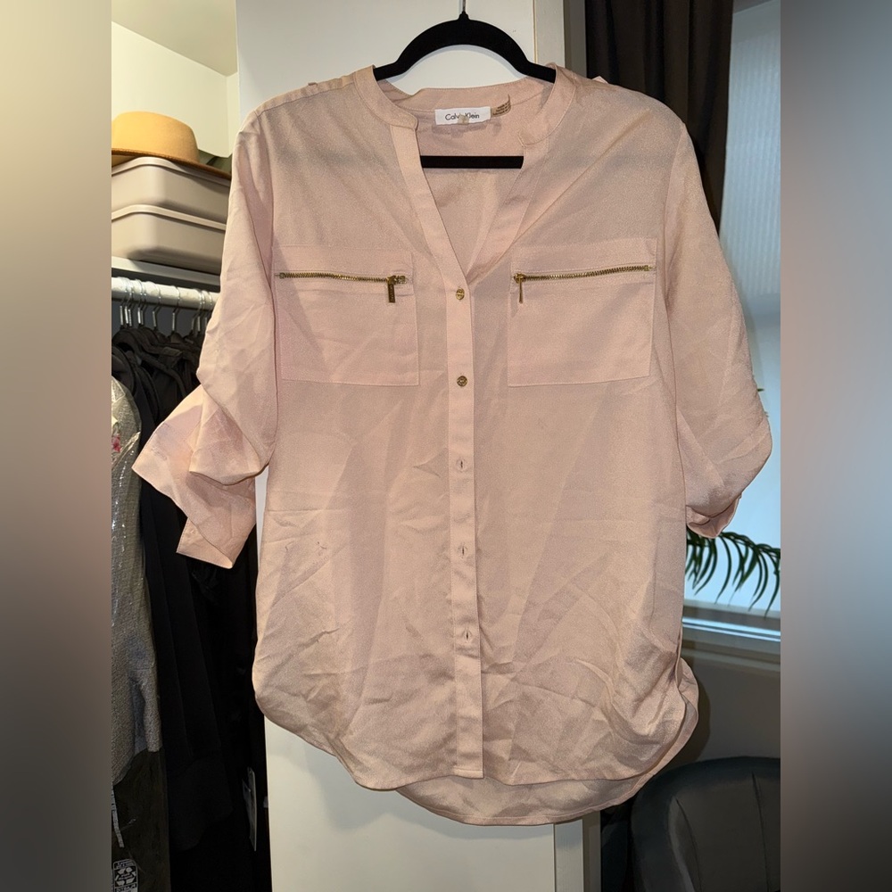 Calvin Klein Blush Pink Top with Gold Zippers